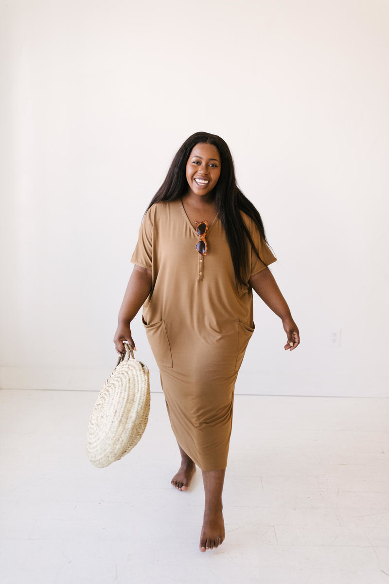 brown dress camel SemSem SILK SHIRT DRESS WITH SIDE SLITS IN CAMEL